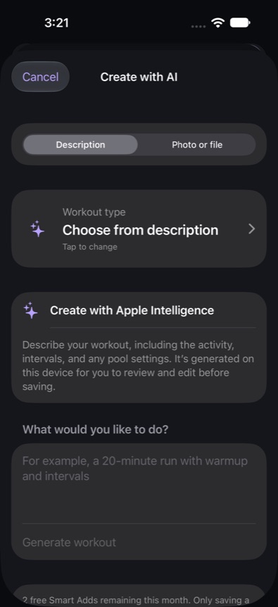 Apple Intelligence workout creation on iPhone