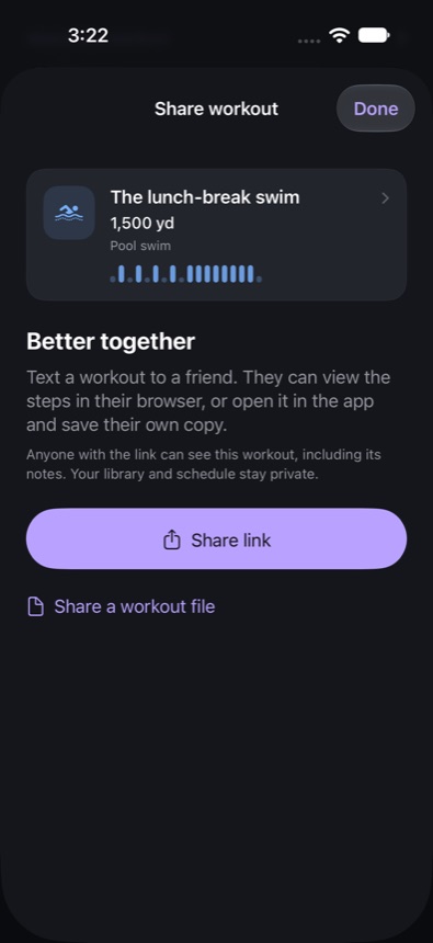 A workout ready to share or add to a collection